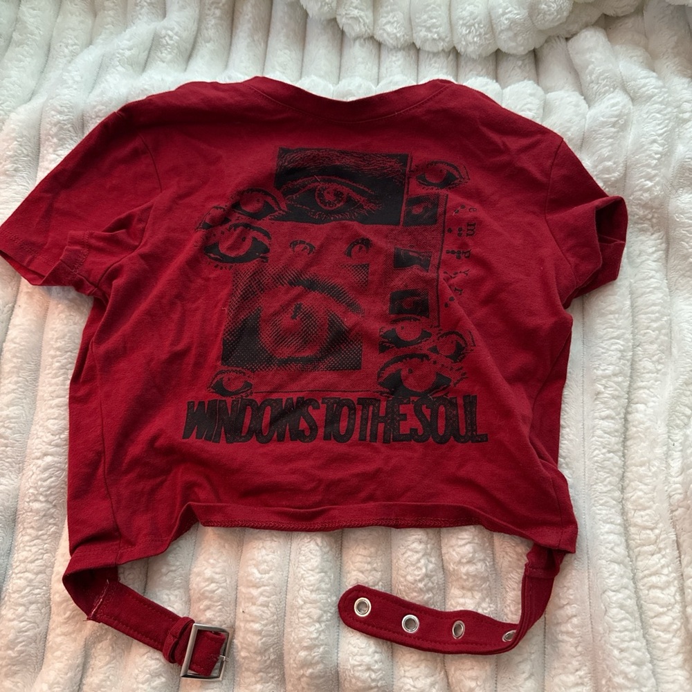 Red Graphic Tee with Eye Design